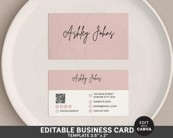 Feminine Canva Business Card Pink Template DIY QR Code Instant Download Template Business Card Calling Card Editable Card Canva - Ashley