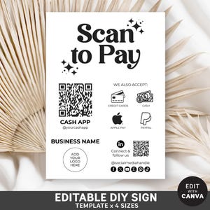 Canva Editable Scan to Pay Sign QR Code Sign Payment Sign Retro Scan to Pay Sheet CashApp Venmo Sign Credit Card Sign Small Business- Olivia