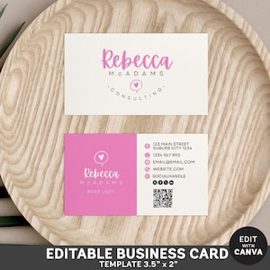 Feminine Canva Business Card Pink Business Card Template DIY Instant Download Consultant Business Card Calling Card Editable Card - Rebecca