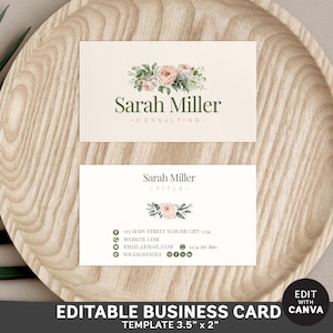 Feminine Canva Business Card Floral Business Card Template DIY Instant Download Template Business Card Calling Card Editable Card - Sarah