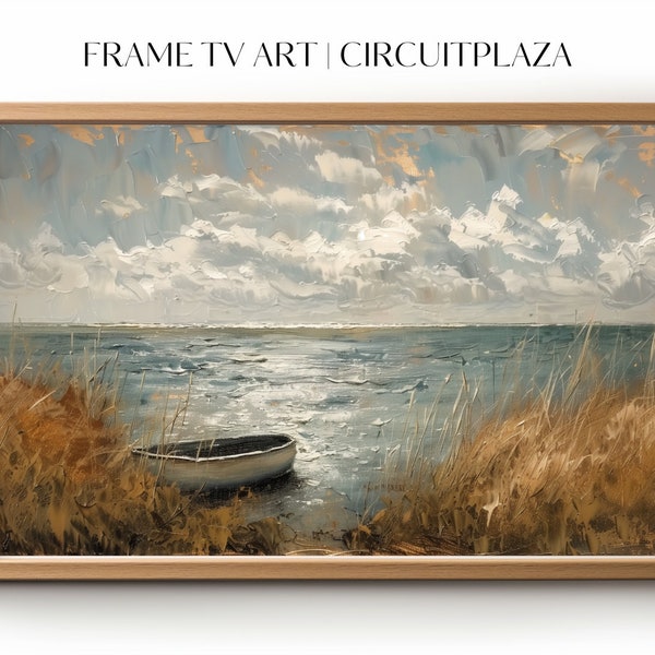 Pastel Landschaft des Meeres, Grasslandschaften und Bootes | sofort Download | TV Rahmen Kunst | TV Frame Art | Wallpaper | digitale Datei