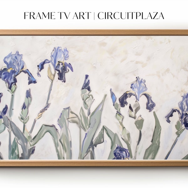 Leinwandmalerei Blauer Iris mit gedeckten Farben | sofort Download | TV Rahmen Kunst | TV Frame Art | Wallpaper | digitale Datei