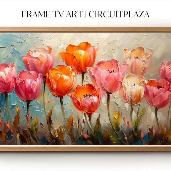 Pastel Malerei von weißen, pinken und orangenen Tulpen | sofort Download | TV Rahmen Kunst | TV Frame Art | Wallpaper  | digitale Datei