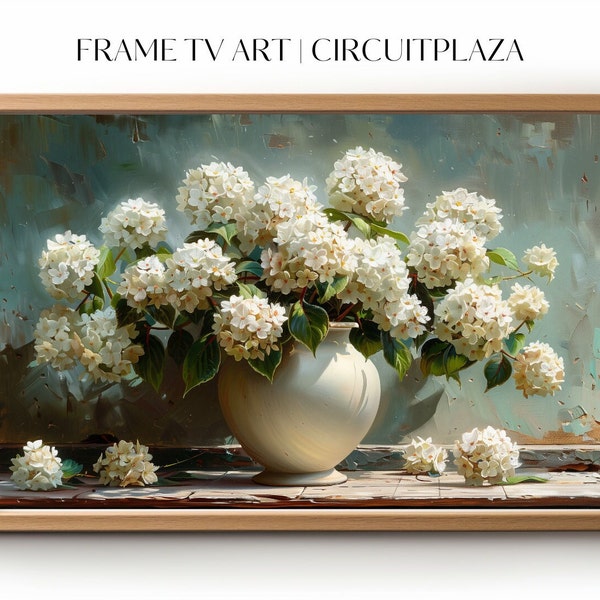 Weiße Hortensien rustikales Gemälde | sofort Download | TV Rahmen Kunst | TV Frame Art | rustikales Bauernhaus | Wallpaper  | digitale Datei
