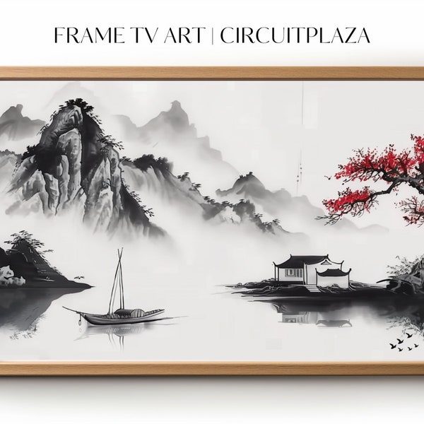 Chinesischer Malerei über nebeligen See im Frühling | Téléchargement | Télé Rahmen Kunst | Cadre décoratif pour téléviseur | Papier peint | Date numérique