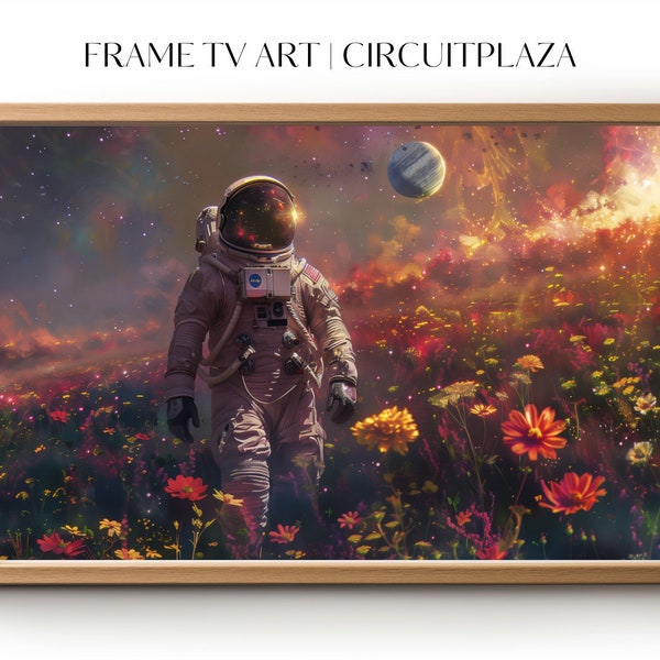 Ölgemälde eines Astronauten auf einer Wildblumenwiese | TV Artwork | TV Rahmen Kunst | TV Frame Art | Wallpaper | digitale Datei