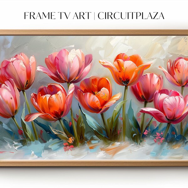 Pastel Malerei von pinken und orangenen Tulpen | sofort Download | TV Rahmen Kunst | TV Frame Art | Wallpaper  | digitale Datei