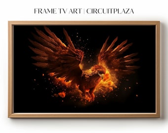 Anmutiger Phönix in einer orangenen Farbexplosion | sofort Download | TV Rahmen Kunst | TV Frame Art | Wallpaper  | digitale Datei