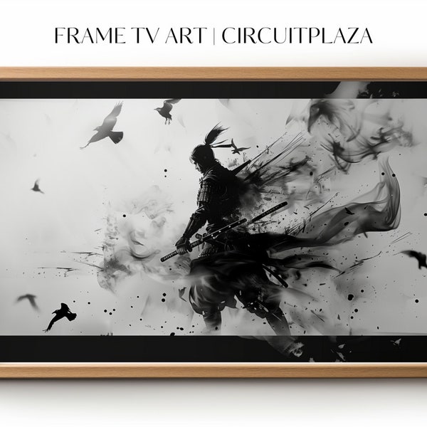 Alter Samurai-Krieger umgeben von Nebel und Krähen | sofort Download | TV Rahmen Kunst | TV Frame Art | Wallpaper | digitale Datei