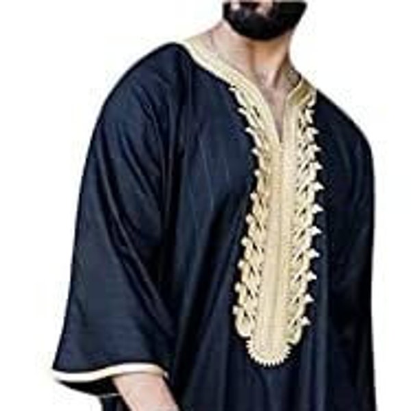 Islam Kaftan musulmán hombres ropa caftán marroquí bordado a mano suelto y transpirable Djellaba Abaya Thobe para hombres