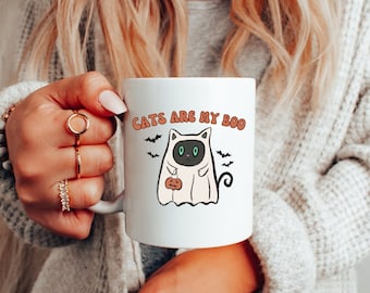 Cat Halloween Mug, Halloween Mug, Ghost Cat Mug, Cat Lover Mug, Cat Lover Gift, Fall Cat Ceramic Mug, Cat Coffee Mug, Cat Tea Mug