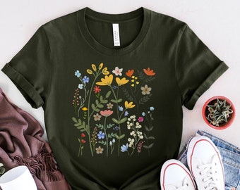 Flower Shirt, Wild Flower Shirt, Colorful Cute Flower Tshirt, Floral Design Shirt, Gardening Shirt,Floral Shirt,Gift for Her,Plant Mom Shirt
