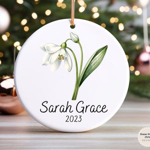 Custom January Birth Month Ornament, Snowdrop Birth Month Flower Ornament, Personalized Holiday Ornament, Birth Month Flower Gifts