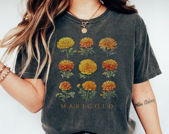 October Birth Month Flower Tshirt, Marigold Flower Shirt Gift, Marigold Flowers Cottagecore Tee, Vintage October Birth Month Flower Shirt