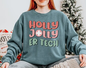 Comfort Colors® kerstsweater voor spoedeisende hulp, ER Tech kerstshirt, ER Tech vakantieshirt, retro kersttrui