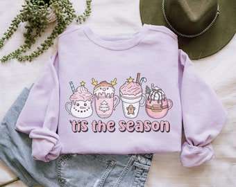 Christmas Coffee Sweatshirt, Snowman Christmas Sweater, Christmas Sweatshirt, Pink Christmas Sweatshirt, Vintage Chirstmas Shirt