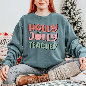 Comfort Colors® Christmas Teacher Sweatshirt, Christmas Teacher Shirt, Teacher Holiday Shirt, Retro Christmas Shirt, Teacher Christmas Shirt