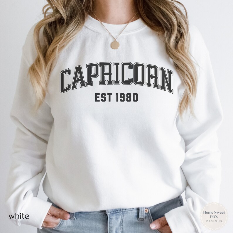 Custom Capricorn Birthday Sweatshirt, December January Birthday Shirt, Astrology Shirt Capriocorn, Astrology Gift, Star Sign Sweatshirt White