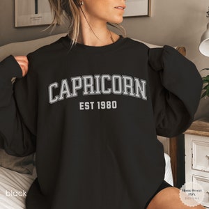 Custom Capricorn Birthday Sweatshirt, December January Birthday Shirt, Astrology Shirt Capriocorn, Astrology Gift, Star Sign Sweatshirt Black