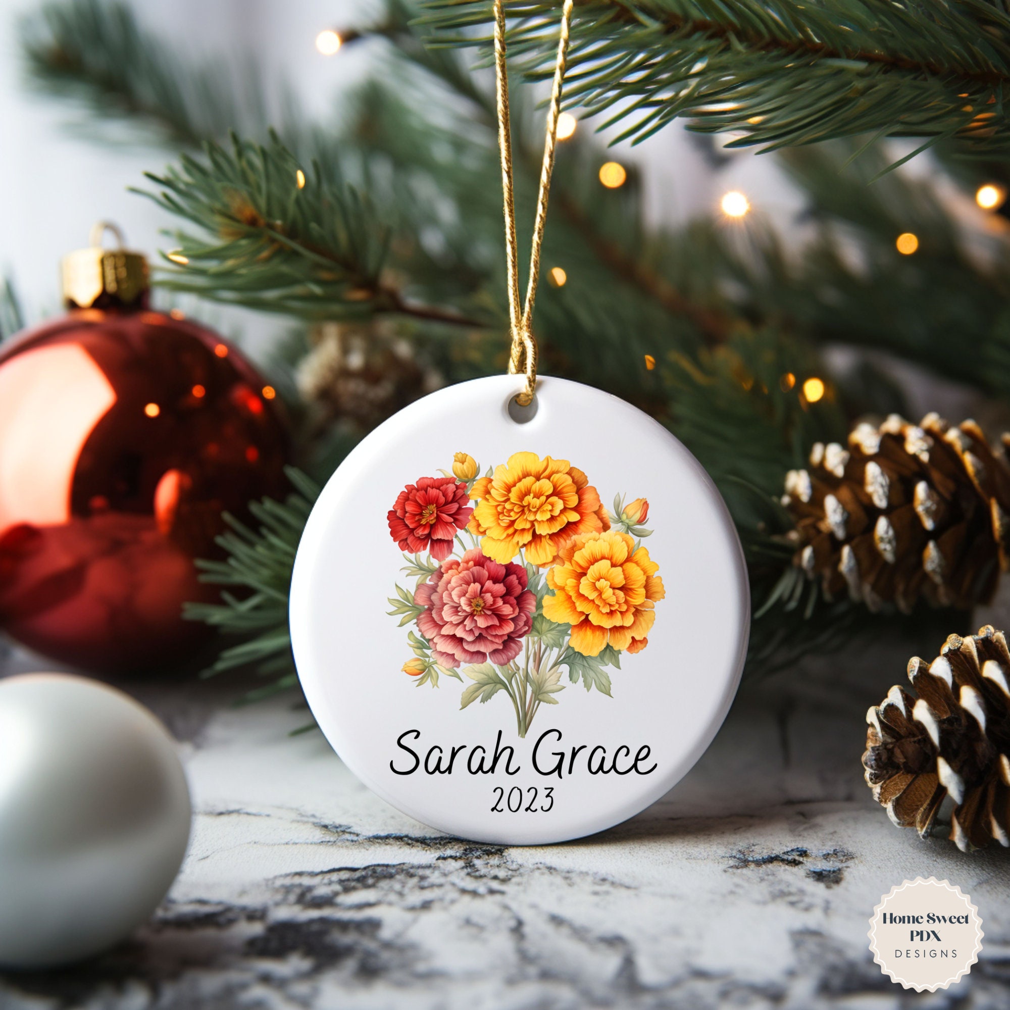 October Birth Items Custom October Birth Month Ornament, Marigold Birth Month Flower ...