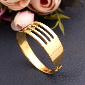 Gold Cutout Bangle Bracelet, Sleek Modern Minimalist Jewelry, Polished Brass Statement Cuff, Handmade Gift for Her, Geometric Bangle
