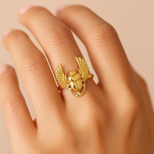 Handmade Brass Scarab Beetle Ring: Egyptian Statement Jewelry