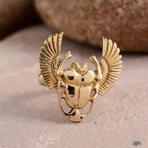 Handmade Brass Scarab Beetle Ring: Egyptian Statement Jewelry