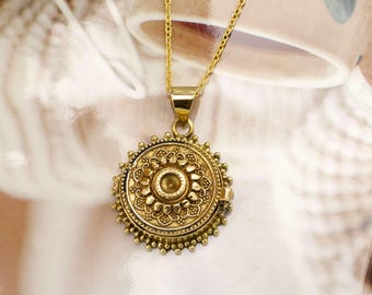 Secret Box Locket with Beautiful Mandala Design Pendant, Golden Bottle & Brass Mandala Charms jewellery for women and men