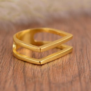 Geometric Brass Ring: Adjustable Double Band, Minimalist Statement Jewelry