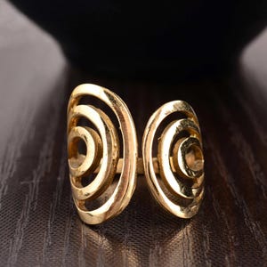 Adjustable Brass Spiral Ring: Gold Plated Geometric Statement Jewelry