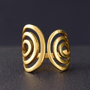 Adjustable Brass Spiral Ring: Gold Plated Geometric Statement Jewelry