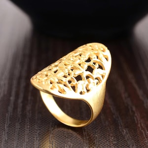 Adjustable Brass Spiral Ring: Gold Plated Geometric Statement Jewelry