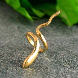 Gold Snake Wrap Ring In Brass, Adjustable Serpent Ring For Women, Boho Minimalist Jewelry, Handmade Reptile Ring, Unique Gift Idea