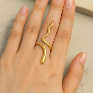 Handmade Brass Snake Ring: Adjustable Gold Serpent Wrap, Boho Jewelry