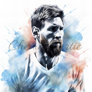 Pack 10 Lionel Messi-Gemäldebilder, Clipart, digitaler Download, 10 JPG Hohe Qualität 4096x4096 -300 DPI, für Digitaldruck, Sportkunst.