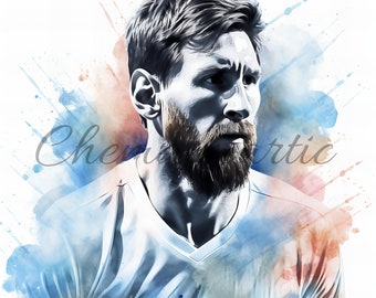 Pack 10 Lionel Messi painting images, clipart, digital download, 10 JPG High Quality 4096x4096 -300 DPI, for digital printing, sports art.