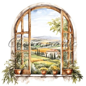 Pack 10 Tuscany (Italy) landscape window painting images, clipart, digital download, 10 JPG high quality 4096x4096 - 300 DPI, nature art