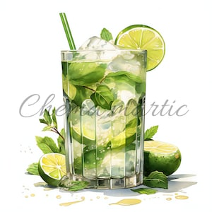 10 imágenes mojitos acuarela, clipart, descarga digital, 10 JPG alta calidad de 4096x4096 - 300 DPI, para impresión digital, arte digital.