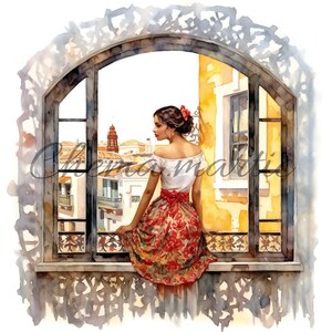 Pack 10 artistic paintings of woman in window images, clipart, digital download, 10 JPG high quality 4096x4096-300 DPI, for digital printing
