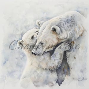 Pack 10 peintures artistiques d'ours polaires, clipart, téléchargement numérique, 10 JPG haute qualité 4096x4096 - 300 DPI, impression numérique, art animalier.