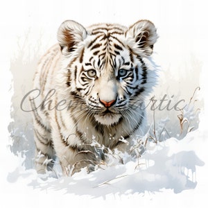 Pack 10 Bilder mit künstlerischer Malerei des weißen Tigers, Clipart, digitaler Download, 10 JPG HQ 4096x4096 - 300 DPI, Digitaldruck, Tierkunst.