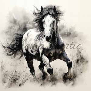 Pack 10 galloping horses artistic painting images, clipart, digital download, 10 JPG  HQ 4096x4096 - 300 DPI, digital printing, animal art.