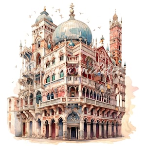 Pack 10 images de peintures de bâtiments de Venise, clipart, téléchargement numérique, 10 JPG haute qualité 4096x4096 - 300 DPI, impression numérique.
