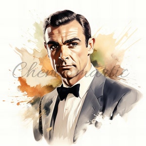 Pack 10 watercolor painting images James Bond Sean Connery, clipart, digital download, 10 JPG HQ 4096x4096 - 300 DPI, digital printing.