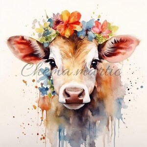 Pak van 10 afbeeldingen van dieren- en bloemschilderijen op witte achtergrond, clipart, digitale download, 10 JPG van 4096x4096 - 300 DPI, dierlijke kunst