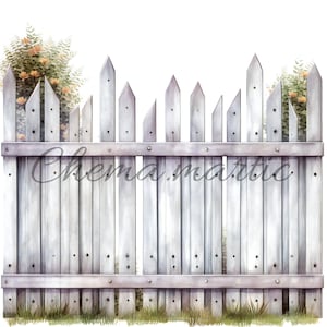 Pack 10 wooden fences watercolor painting images, clipart, digital download, 10 JPG HQ 4096x4096 - 300 DPI, for digital printing.