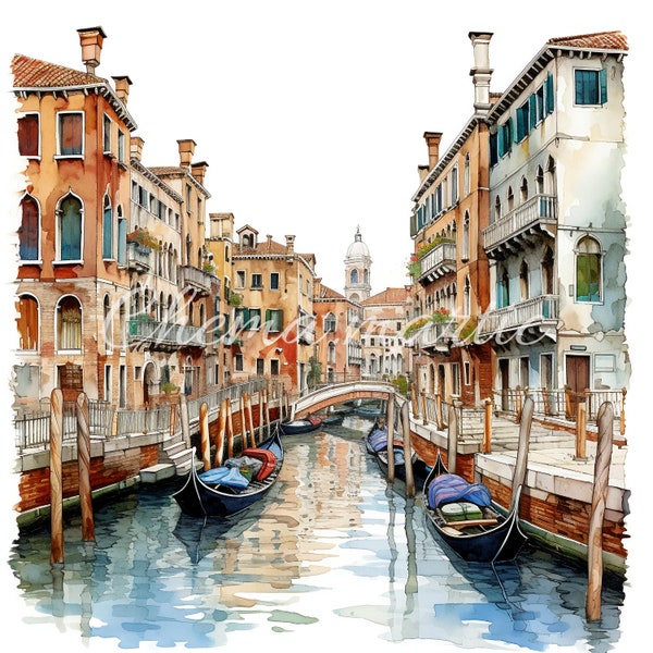 Pack 10 images de peintures de canal de Venise Italie, clipart, téléchargement numérique, 10 JPG haute qualité 4096x4096 - 300 DPI, art architectural.