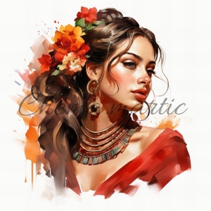 Confezione 10 immagini di pittura artistica di bella donna, clipart, download digitale, 10 JPG HQ 4096x4096 - 300 DPI, stampa digitale, ritratto artistico.