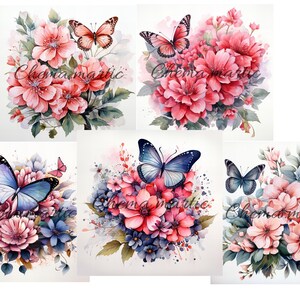 Pack 13 butterflies flowers paint images, clipart, digital download, 13JPG & 13PNG no background HQ 4096x4096-300DPI, for digital printing.