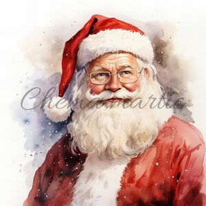 Pack 10 Santa Clause Papá Noel watercolor paints, clipart, digital download, 10 JPG HQ 4096x4096 - 300 DPI, digital printing, christmas art.